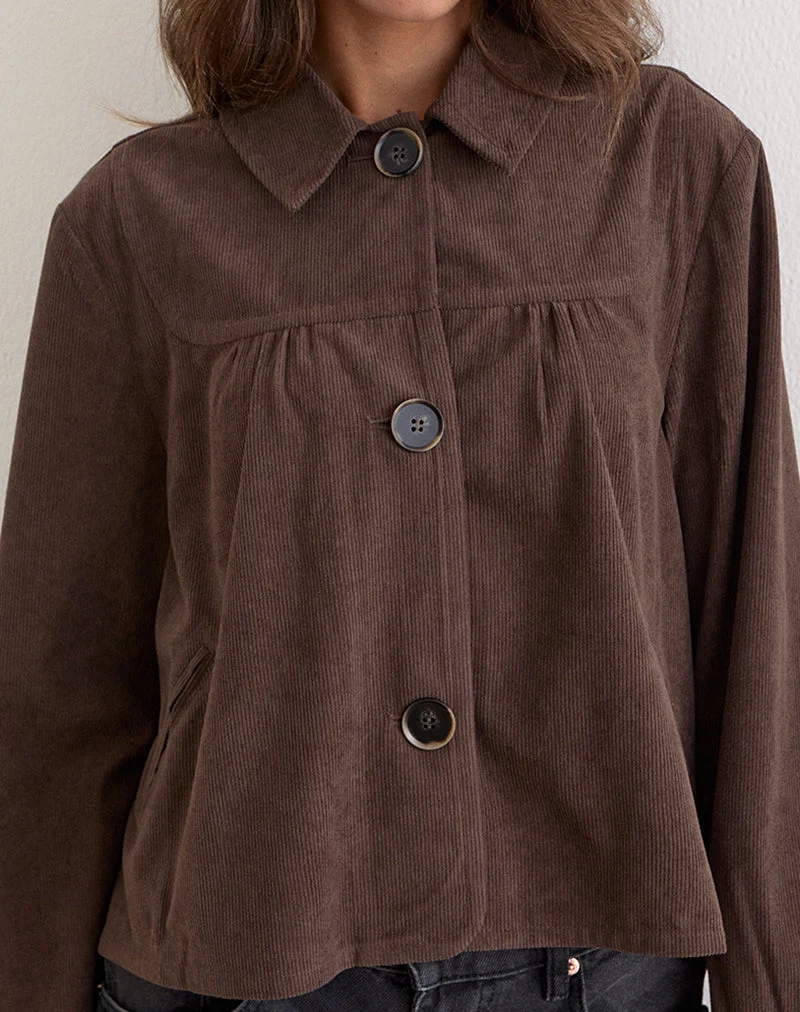 Veste à col Toba en velours côtelé marron foncé