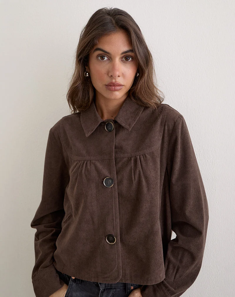 Veste à col Toba en velours côtelé marron foncé