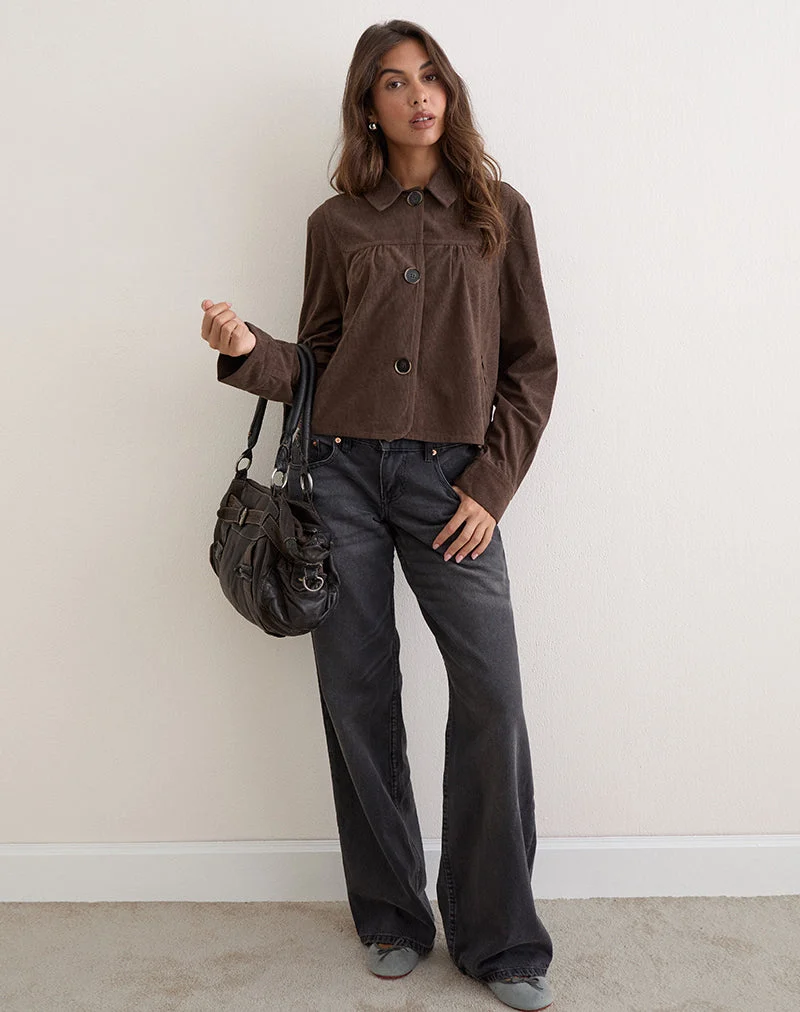 Veste à col Toba en velours côtelé marron foncé