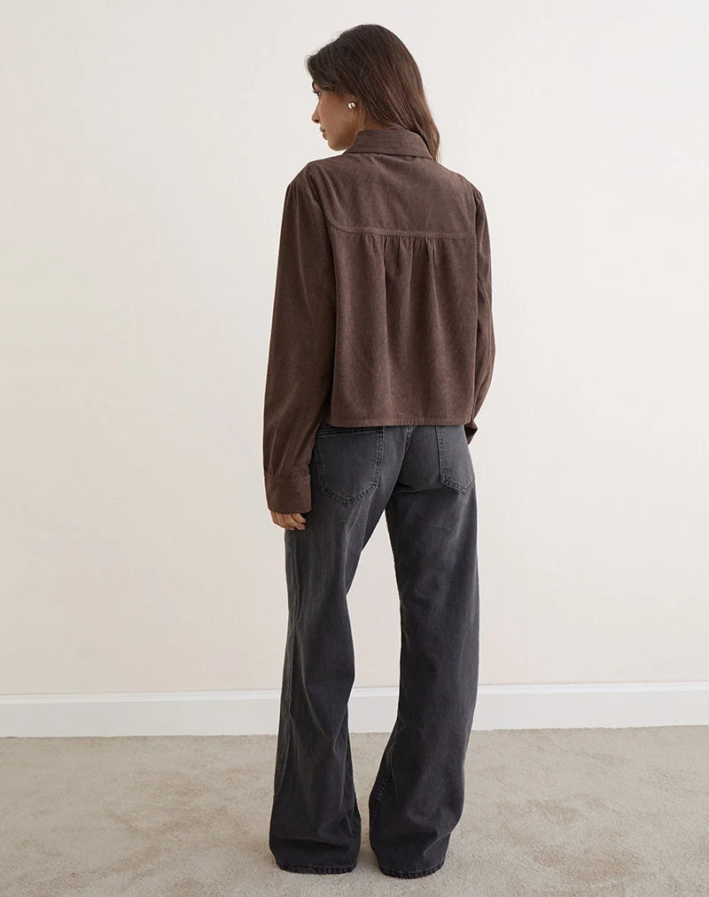 Veste à col Toba en velours côtelé marron foncé
