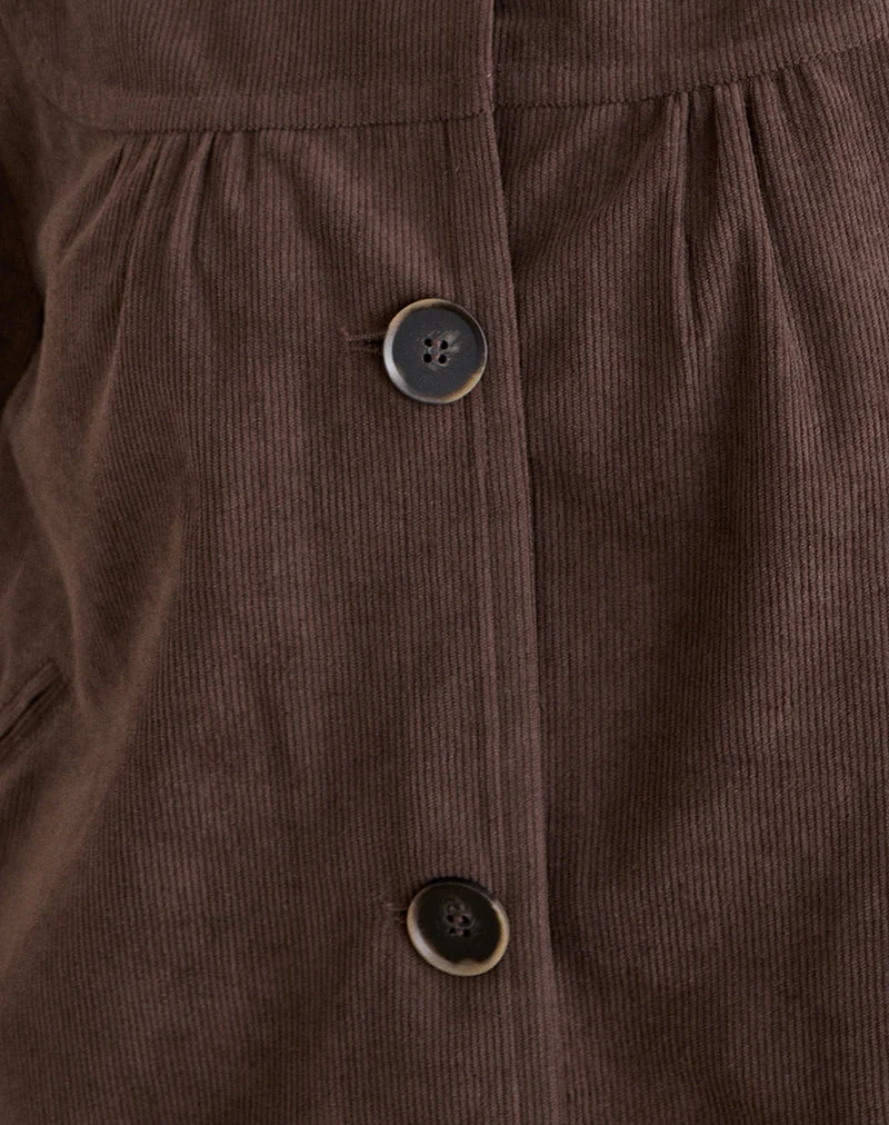 Veste à col Toba en velours côtelé marron foncé