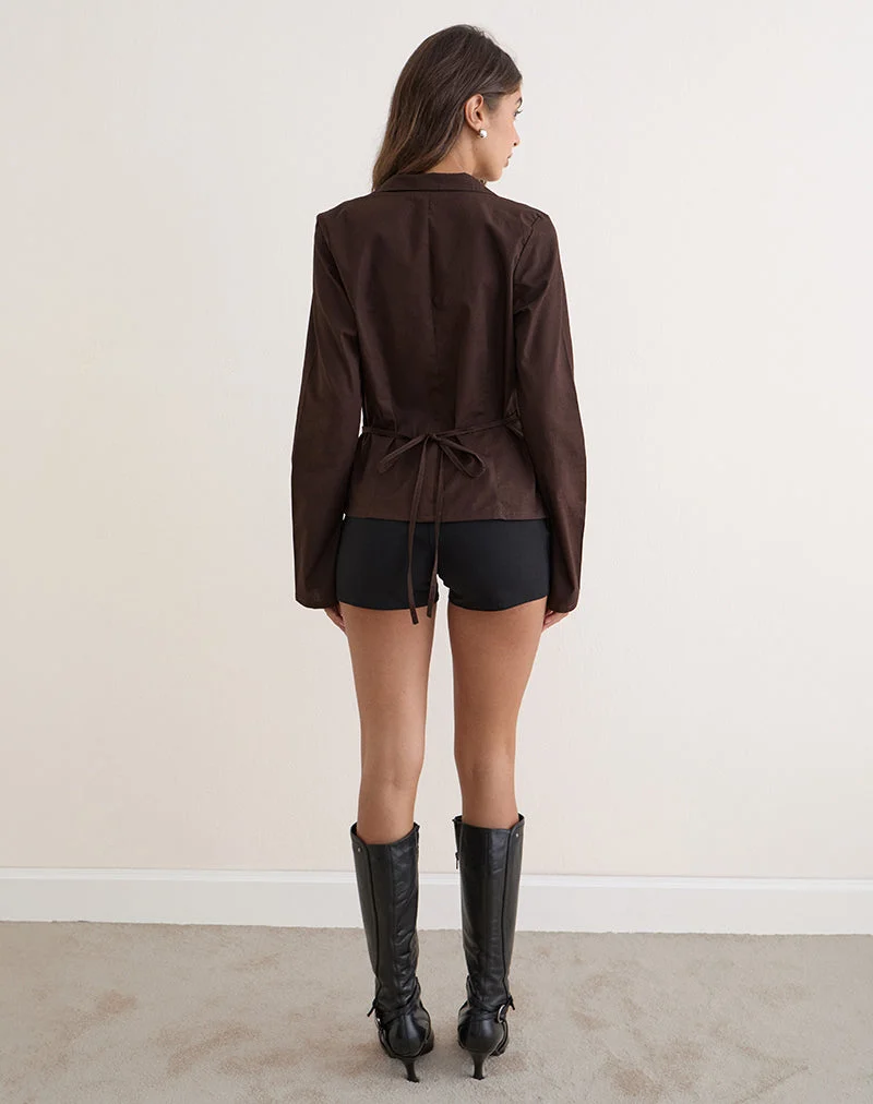 Chemise à pans croisés « Rakto Wrap » en popeline, couleur chocolat amer