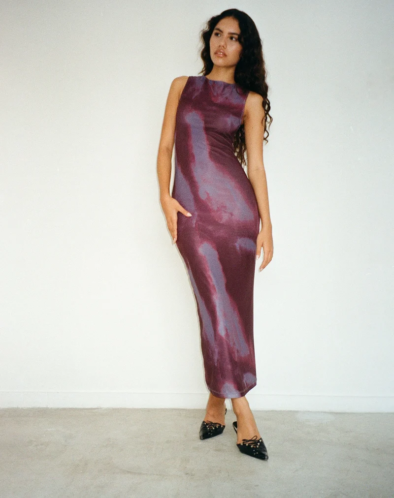 Robe longue imprimée Fayola, vin aquarelle