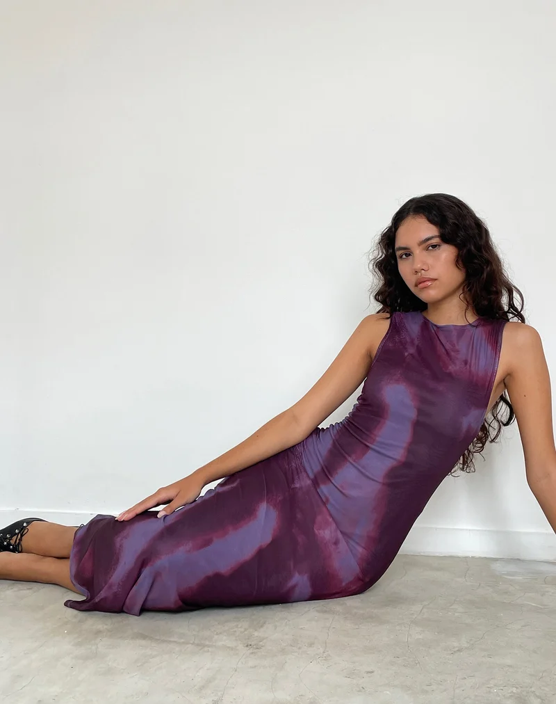Robe longue imprimée Fayola, vin aquarelle