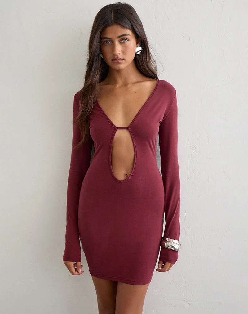Mini-robe à manches longues Joram en cupro bordeaux