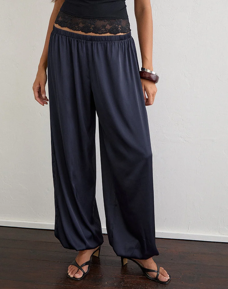 Pantalon bouffant Hestama en satin bleu marine