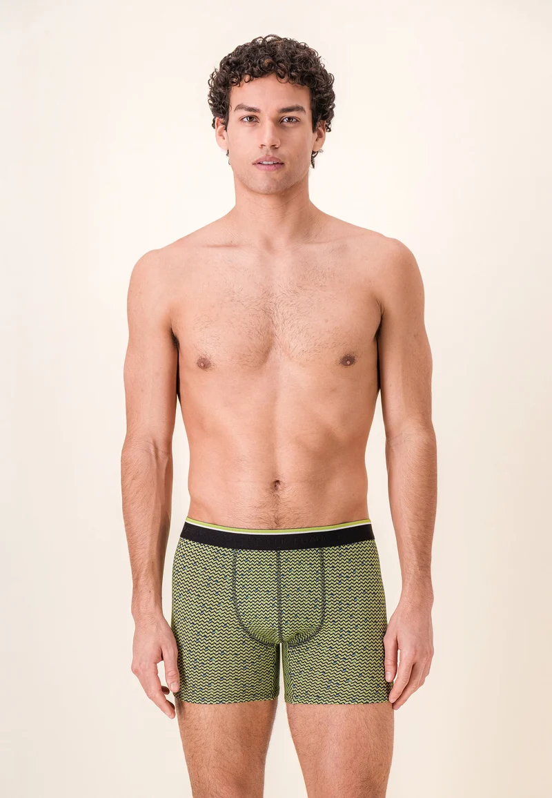 Lot de 3 boxers longs en coton - Boxers Chevron Jaune Anis Noir Vert Forêt