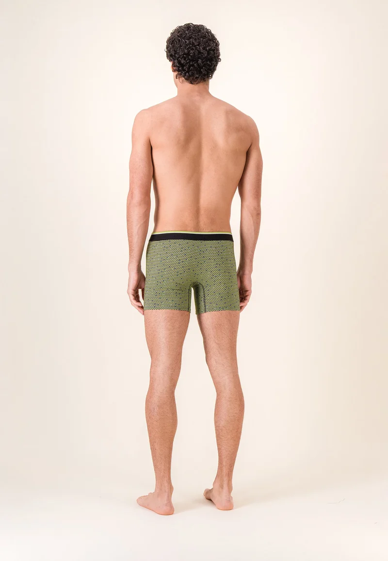 Lot de 2 boxers longs en coton - Boxers Chevron Jaune Anis Noir