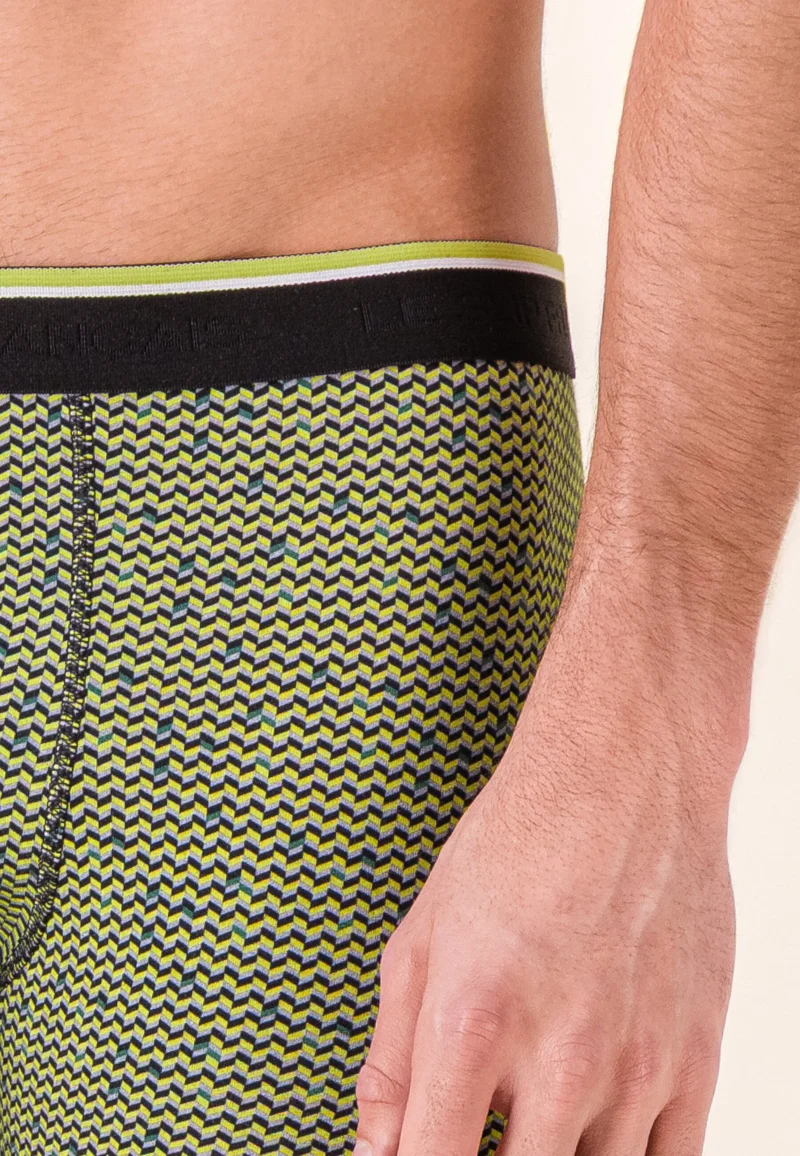 Lot de 2 boxers longs en coton - Boxers Chevron Jaune Anis Noir