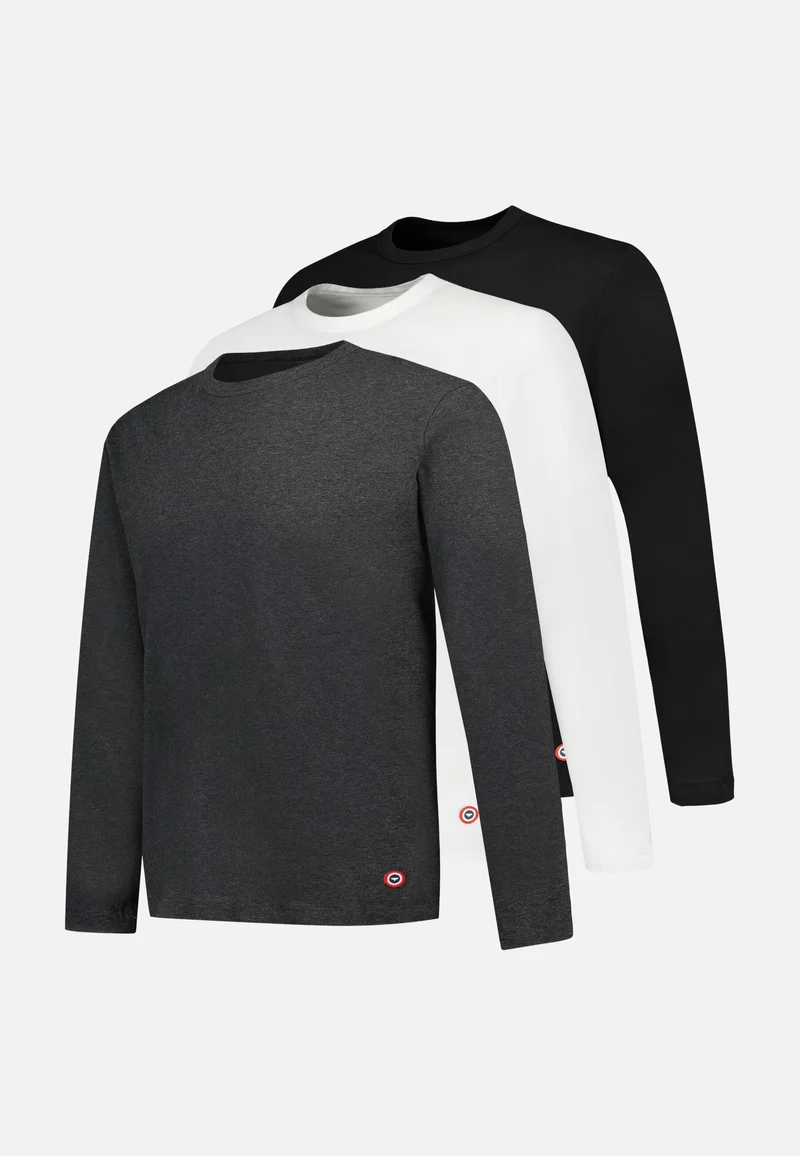 Lot de 3 t-shirts manches longues en coton - T-Shirts Manches Longues Anthracite Blanc Noir