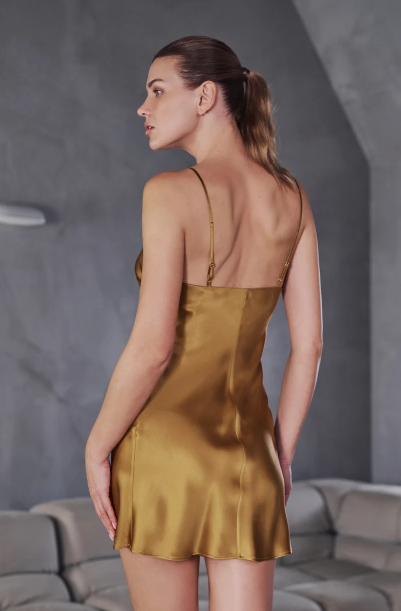 Combinette Betty en satin de soie brun doré