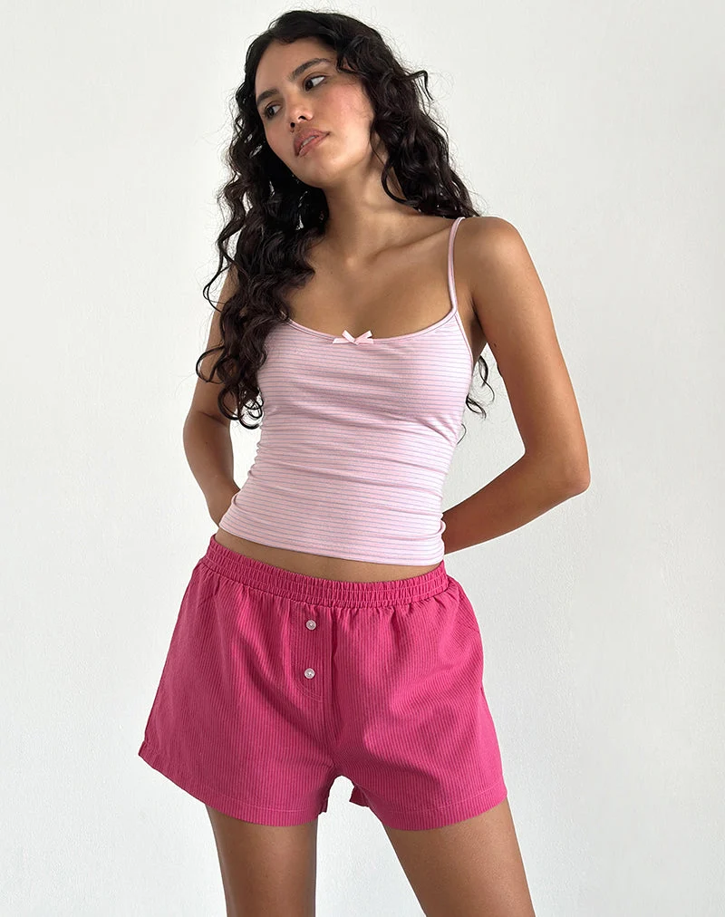 Short Voir en popeline rayée rouge et rose