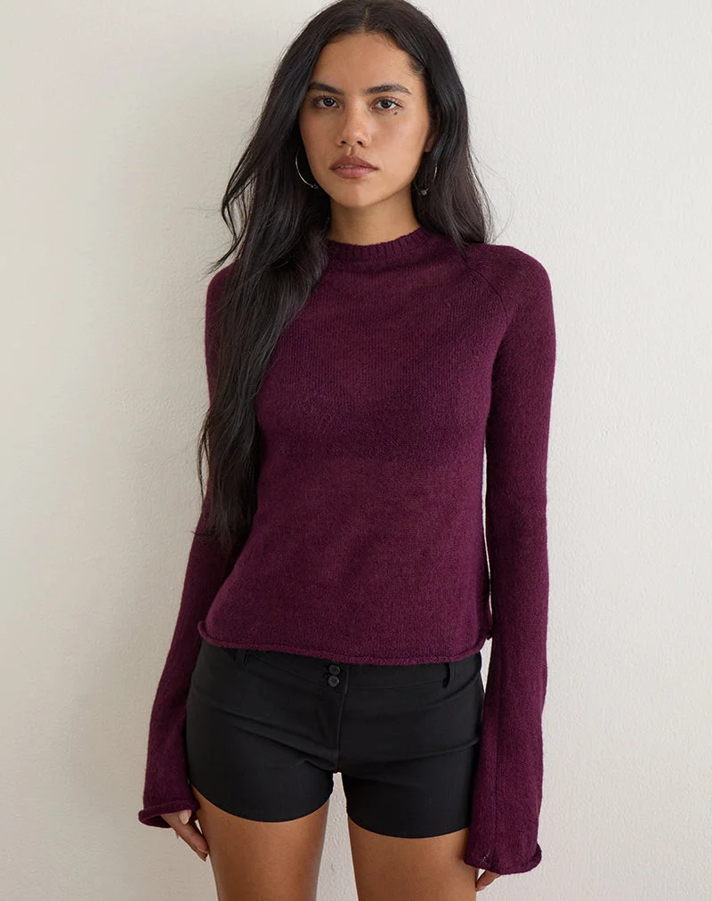 Pull Kaleo à bords roulés, en maille couleur prune