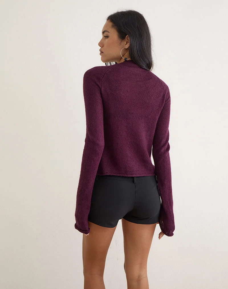 Pull Kaleo à bords roulés, en maille couleur prune