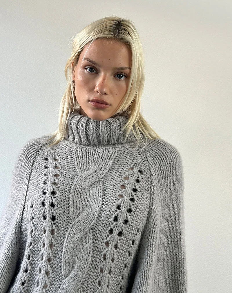 Pull Oswin en maille torsadée, gris clair