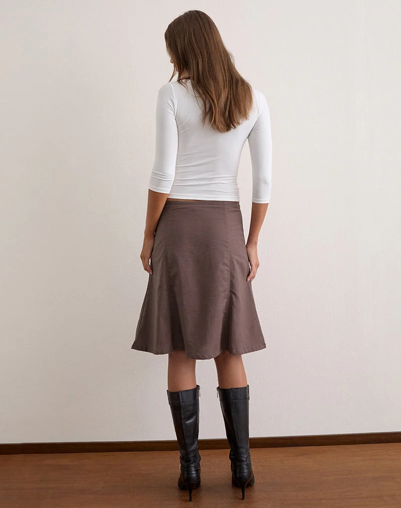Jupe mi-longue Hitamu en lin, couleur taupe foncé