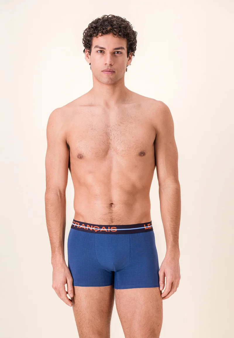 Lot de 3 boxers en coton - Boxers Rayures Coq Bleu Acier Bleu Ciel Chiné Bleu Acier