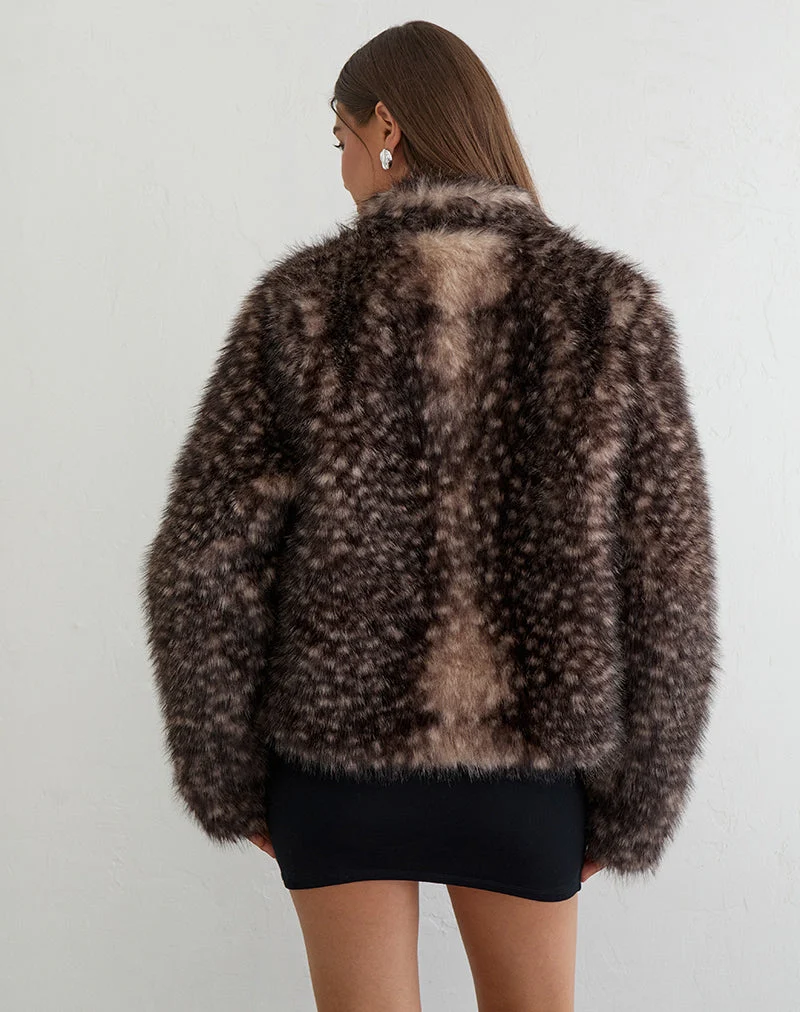 Veste Jérôme en fausse fourrure marron à motifs polka animaliers