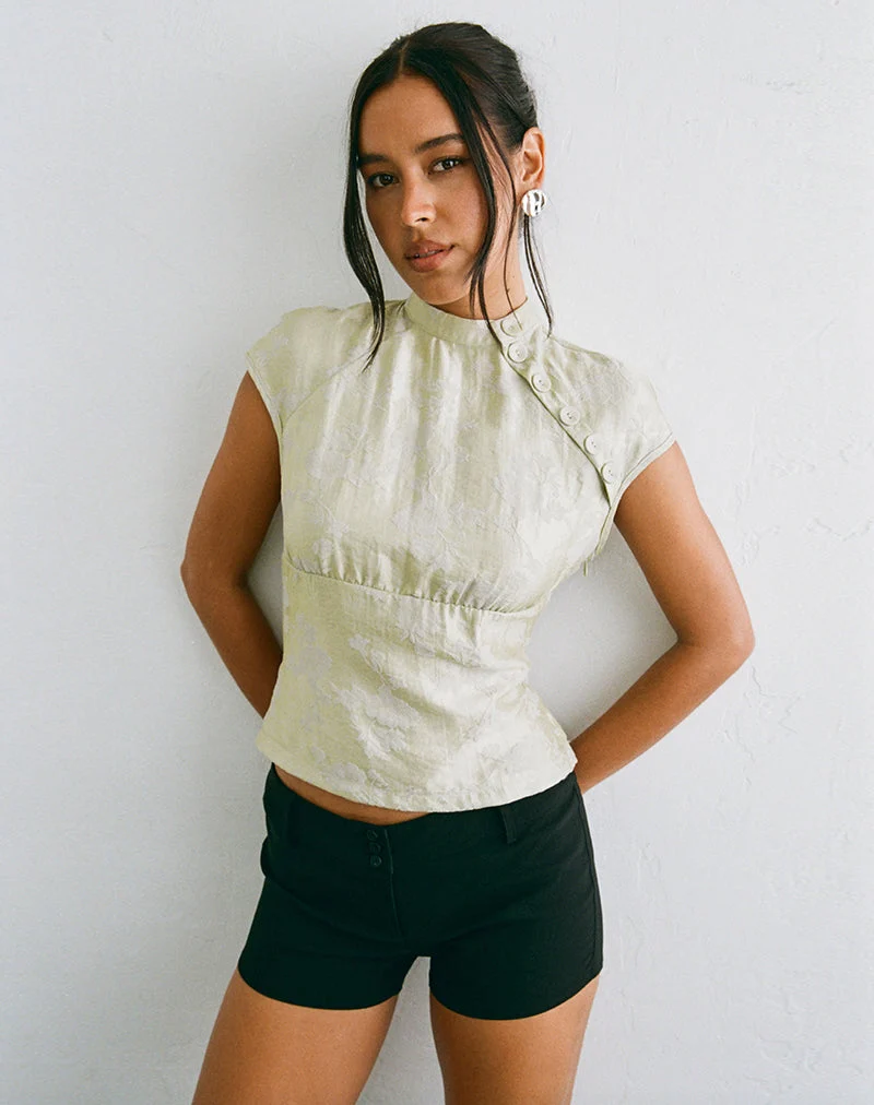 Haut Hanna à boutons asymétriques en jacquard vert sauge