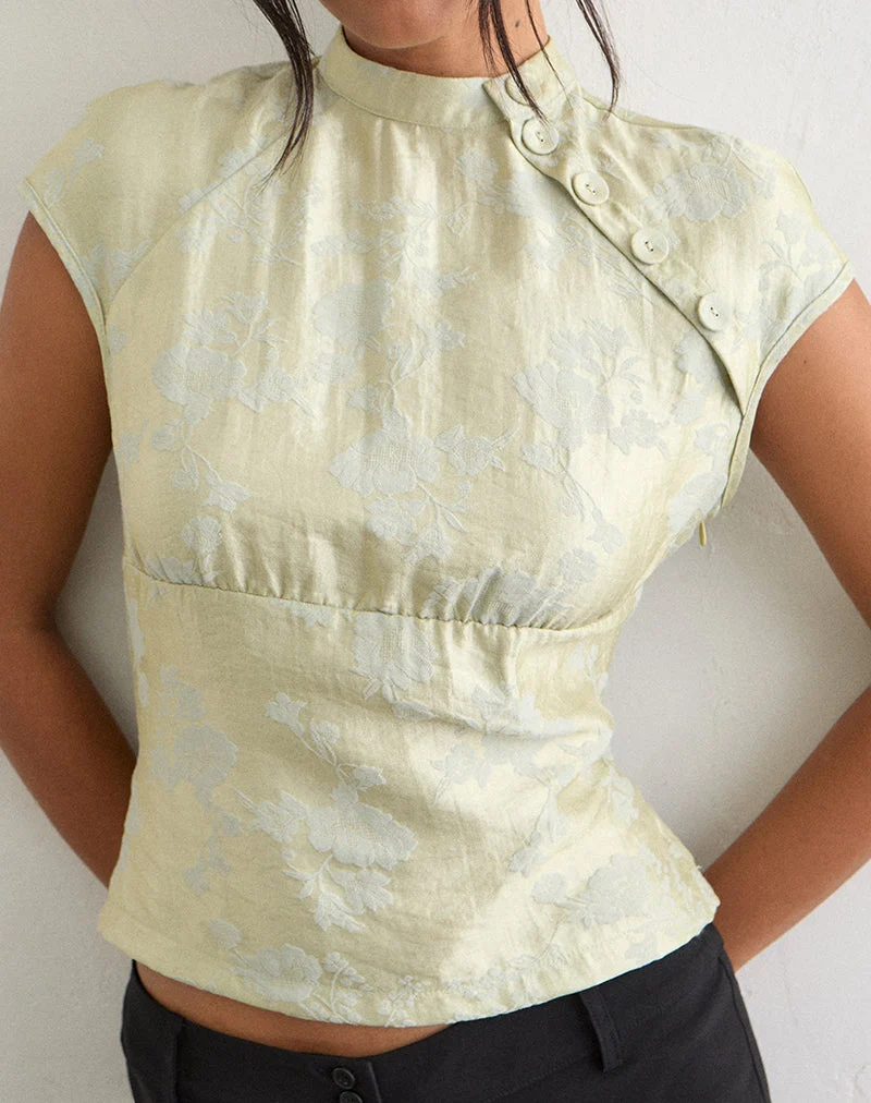 Haut Hanna à boutons asymétriques en jacquard vert sauge