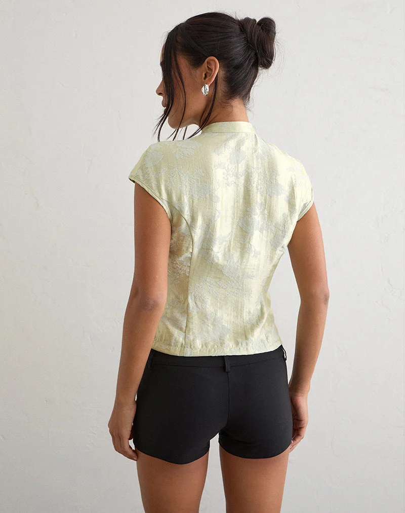 Haut Hanna à boutons asymétriques en jacquard vert sauge