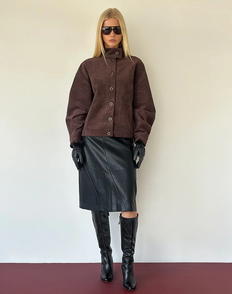 Jupe crayon mi-longue Damine en simili cuir noir
