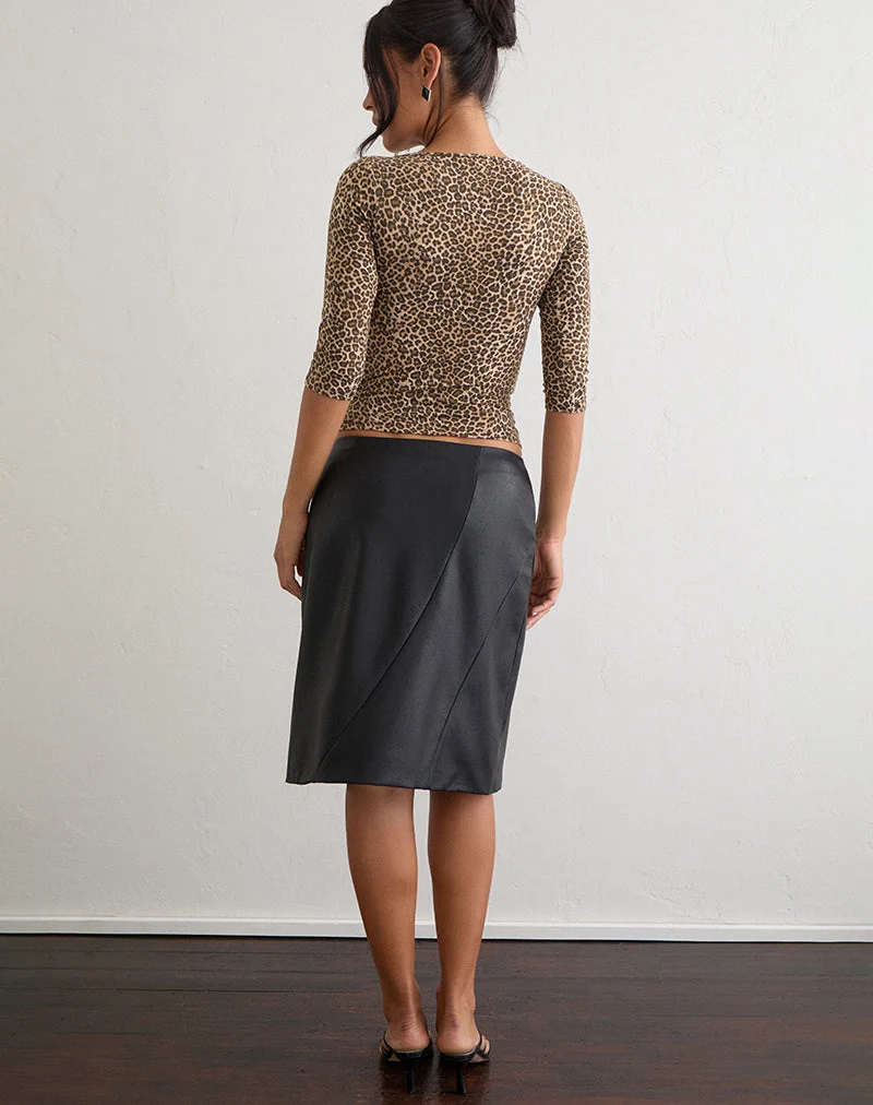 Jupe crayon mi-longue Damine en simili cuir noir
