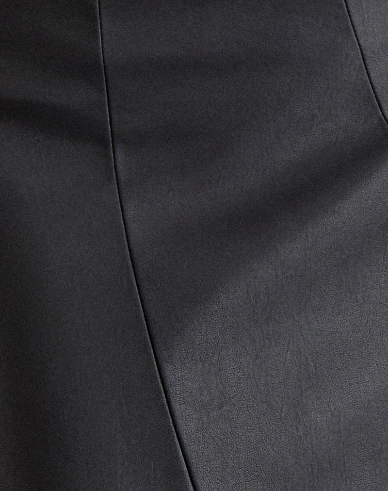 Jupe crayon mi-longue Damine en simili cuir noir