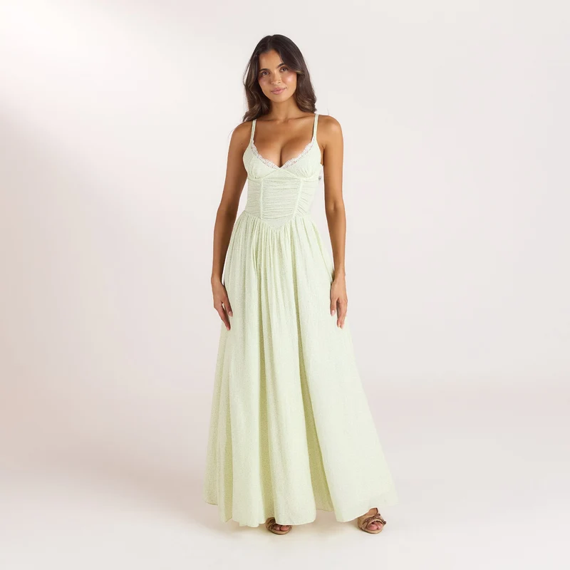 Robe Maxi Plongeante - Crème Florale
