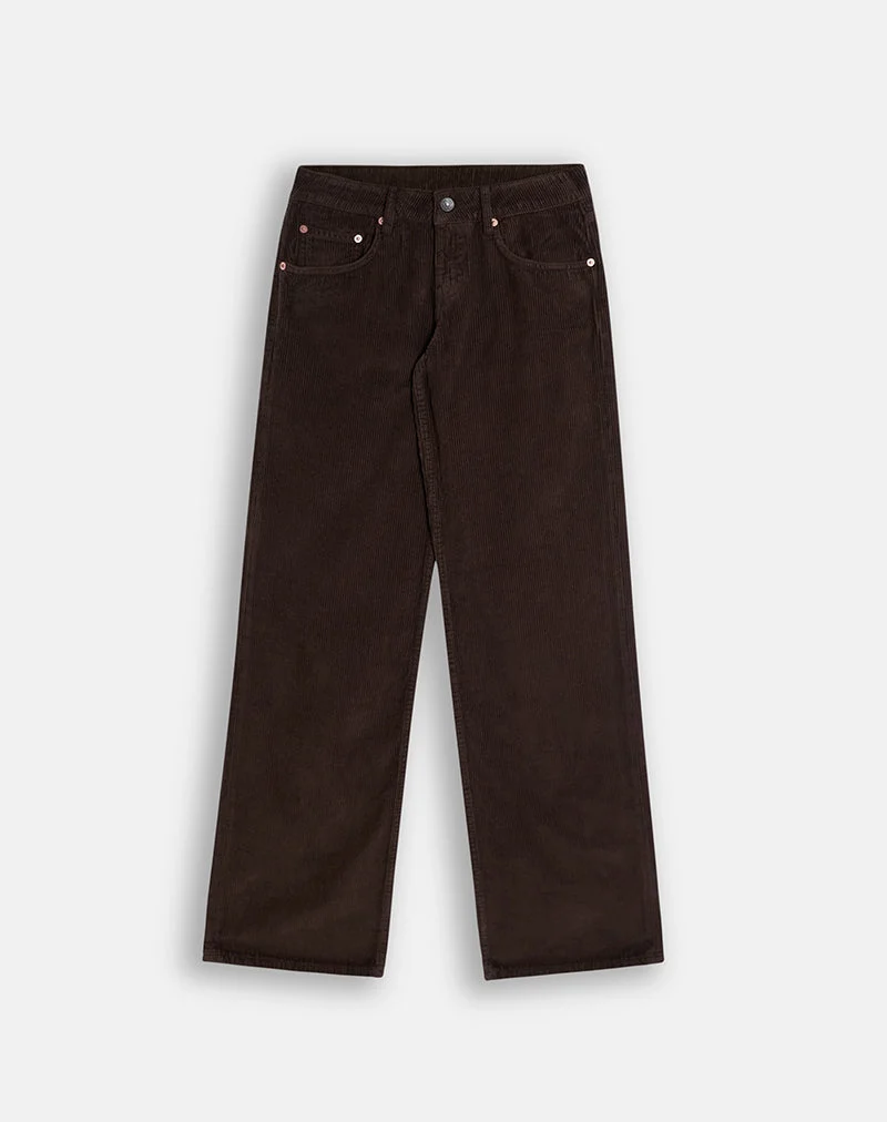 Pantalon parallèle taille basse en velours côtelé marron chocolat