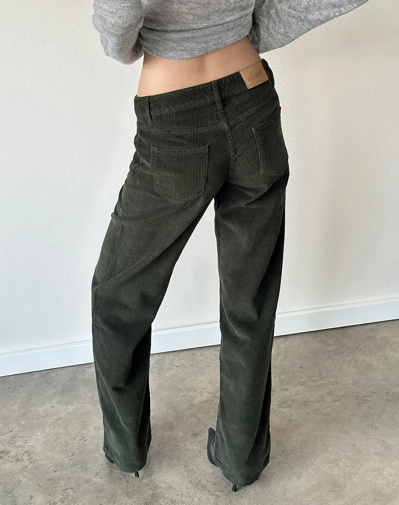 Pantalon parallèle taille basse en velours côtelé vert