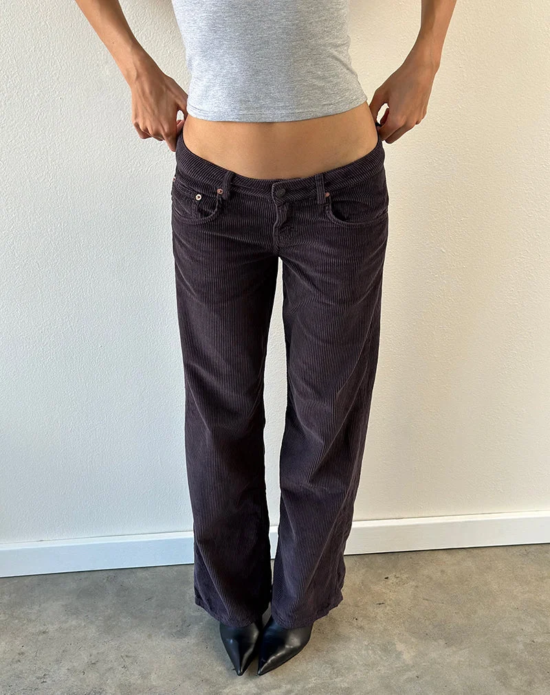 Pantalon parallèle taille basse en velours côtelé couleur schiste