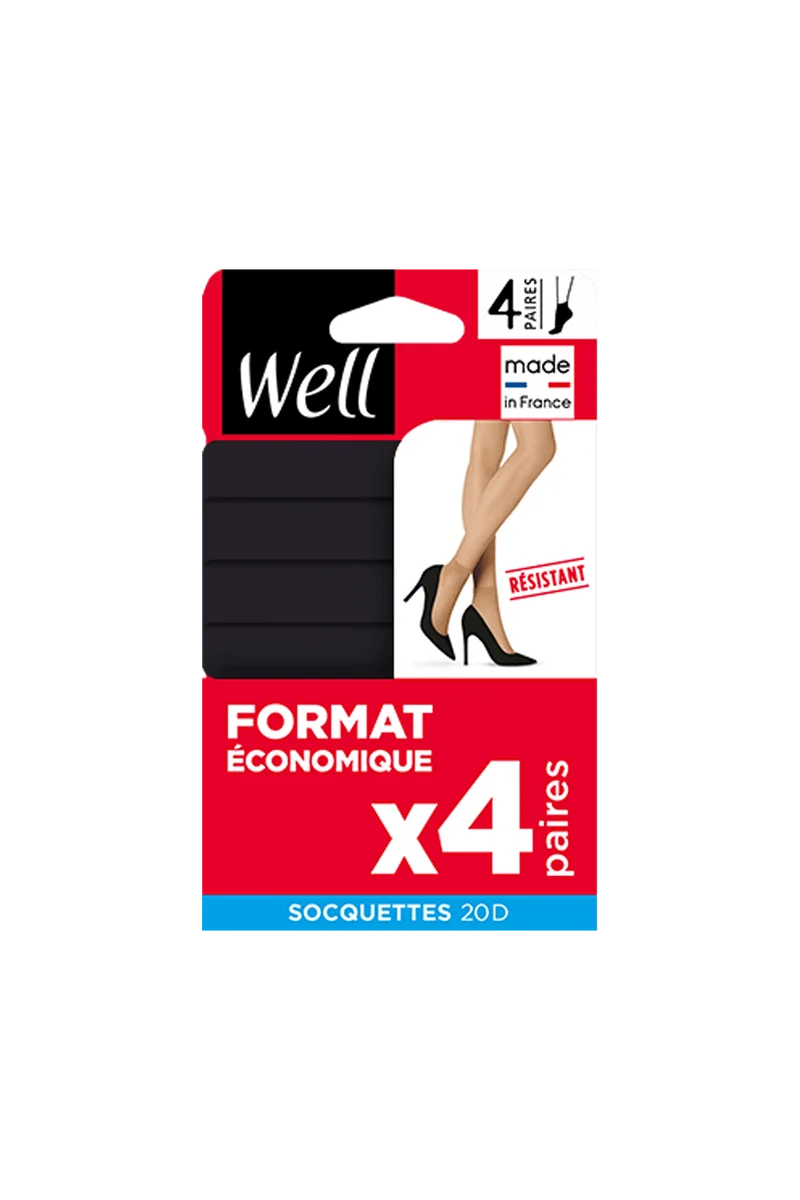 Lot de 4 paires de Socquettes Transparentes 20D - Noir