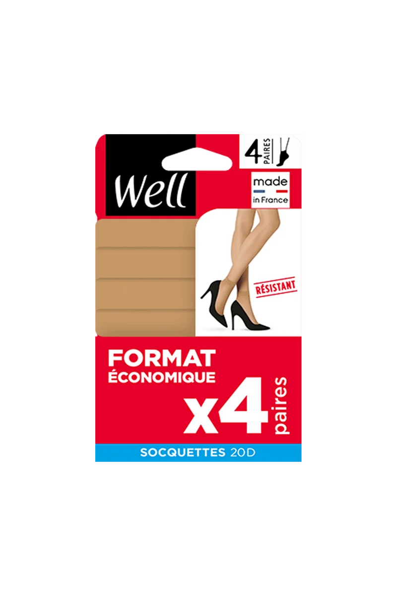 Lot de 4 paires de Socquettes Transparentes 20D - Beige