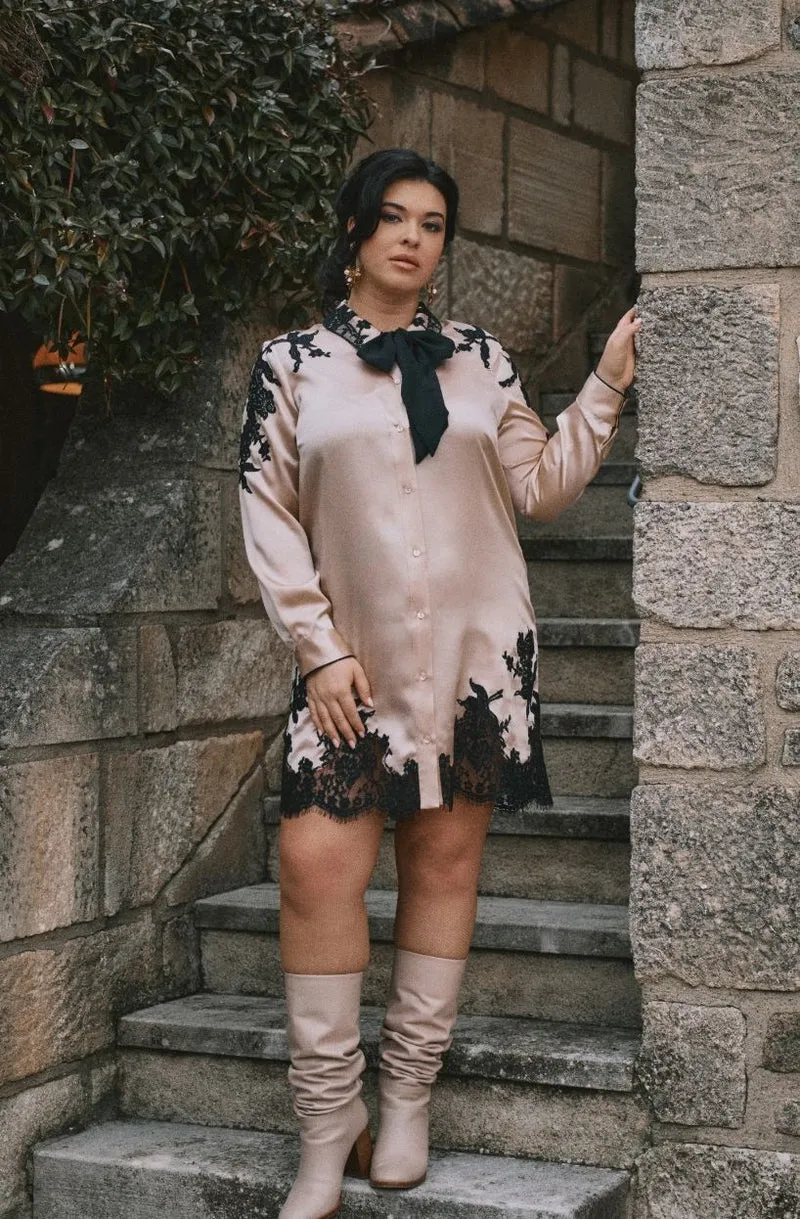 Robe chemise en soie et dentelle Doria