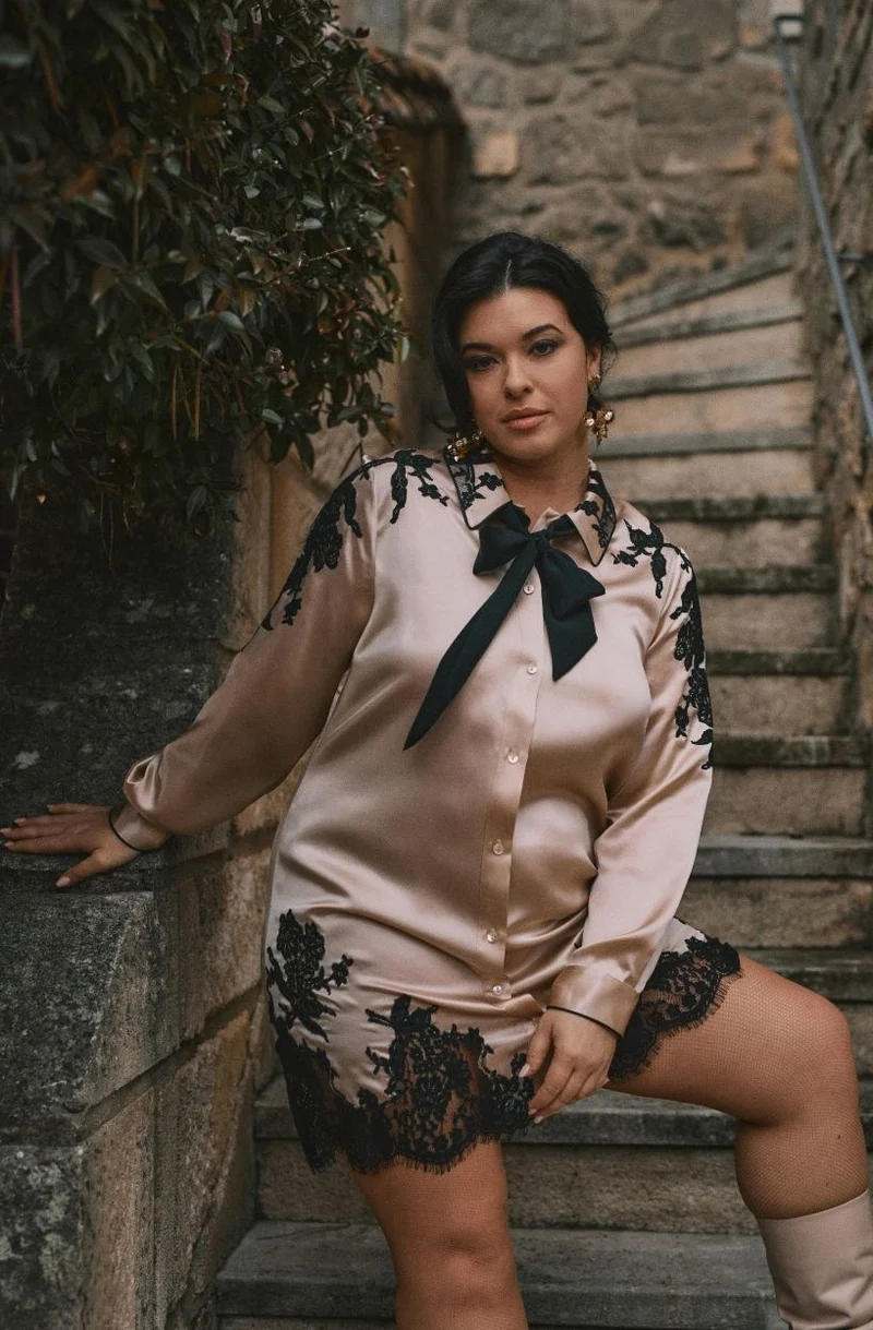 Robe chemise en soie et dentelle Doria