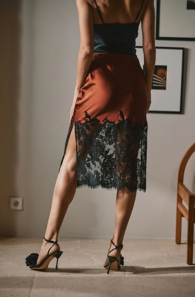 Jupe en soie et dentelle Doria
