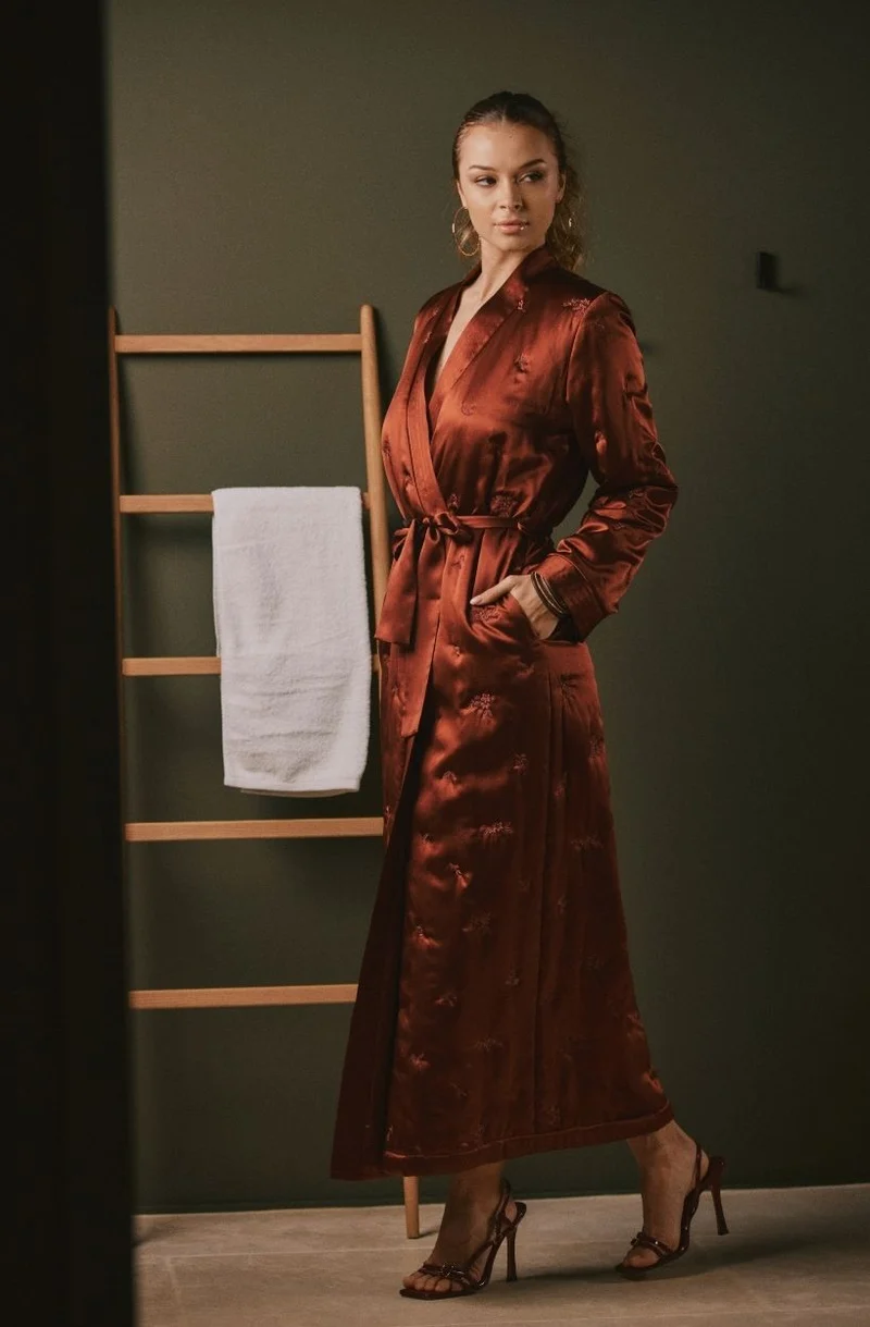 Peignoir long en soie matelassée Doria