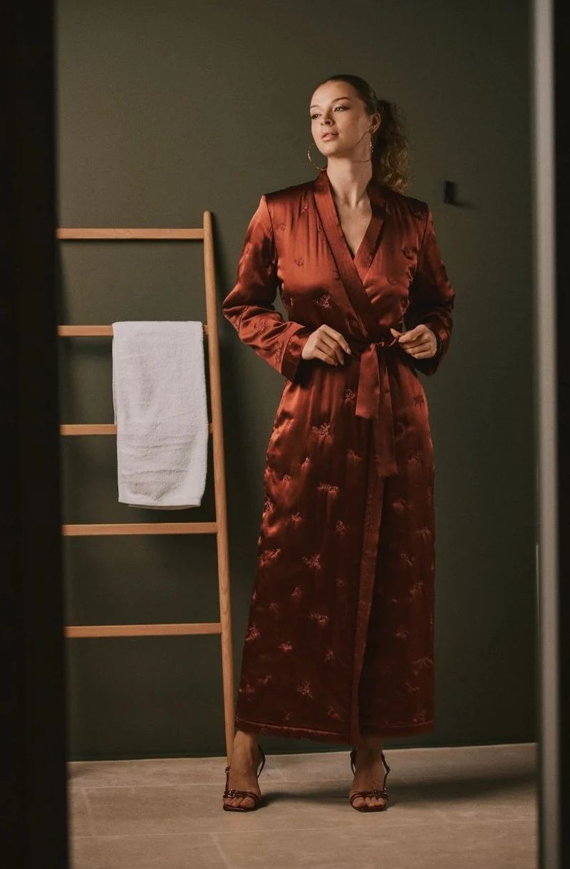Peignoir long en soie matelassée Doria