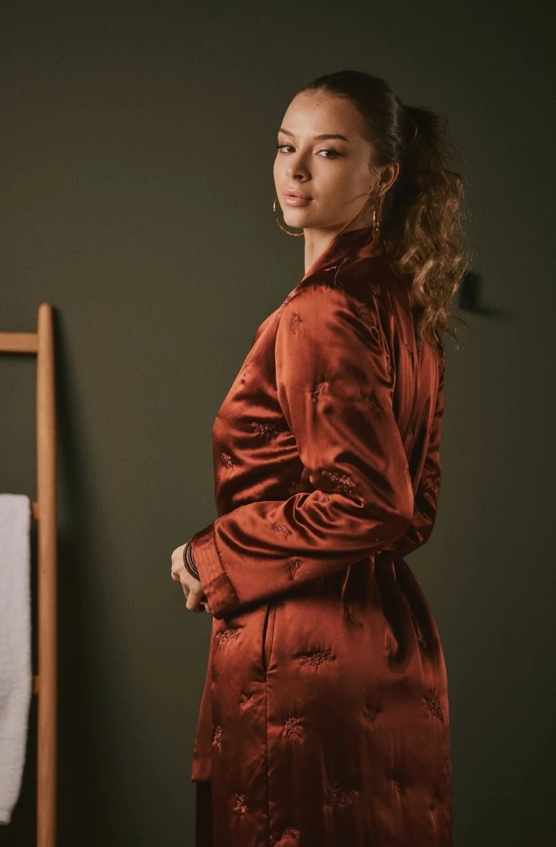 Peignoir long en soie matelassée Doria
