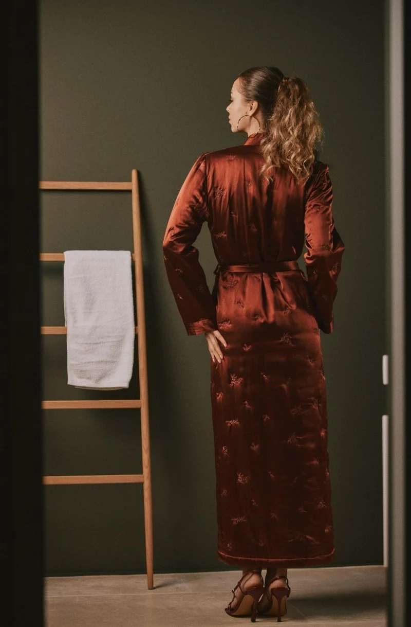 Peignoir long en soie matelassée Doria