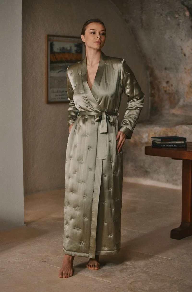 Peignoir long en soie matelassée Doria