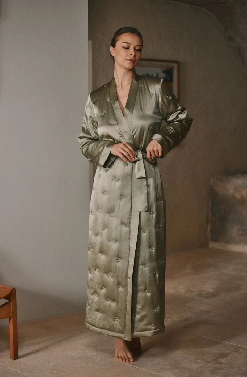 Peignoir long en soie matelassée Doria