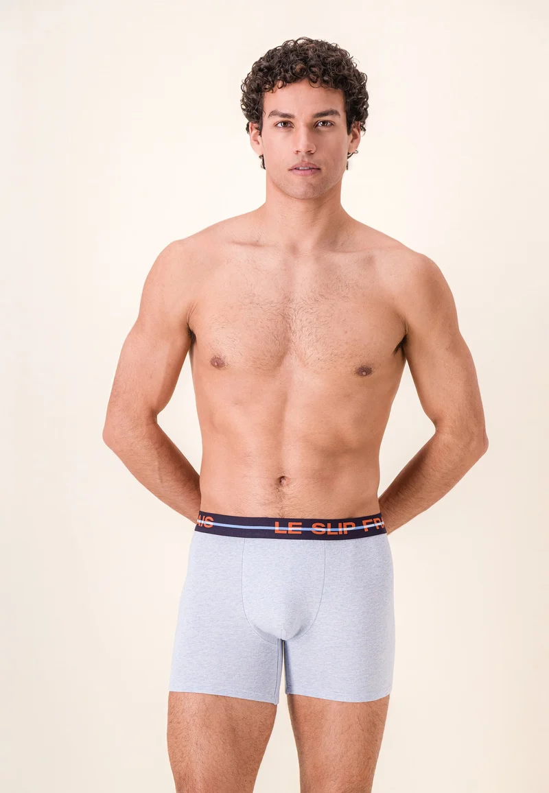 Boxer long bleu en coton - Redoutable Long Bleu Ciel Chiné
