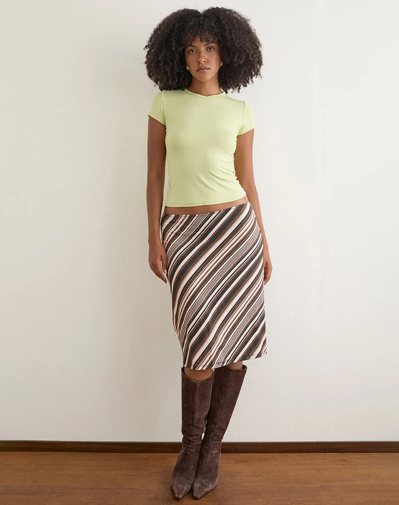 Jupe midi Laykha en jersey à rayures mélangées, couleur chocolat