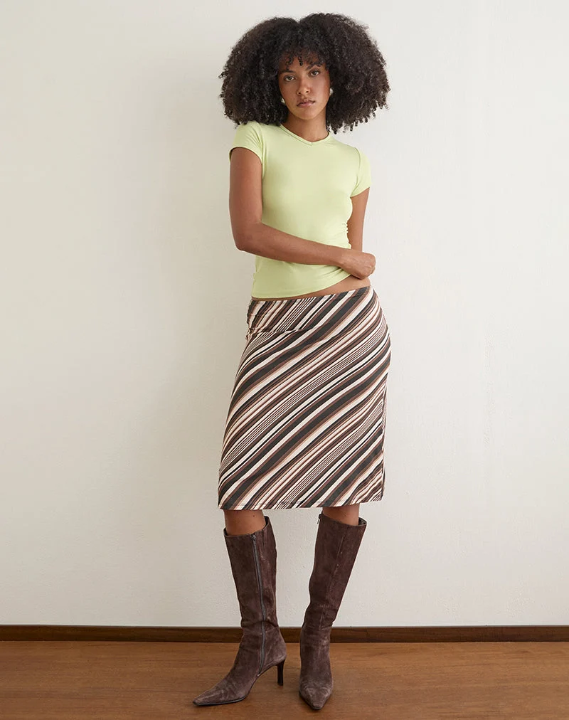 Jupe midi Laykha en jersey à rayures mélangées, couleur chocolat