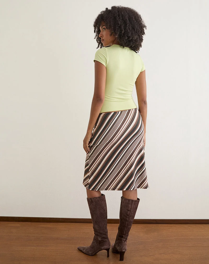 Jupe midi Laykha en jersey à rayures mélangées, couleur chocolat