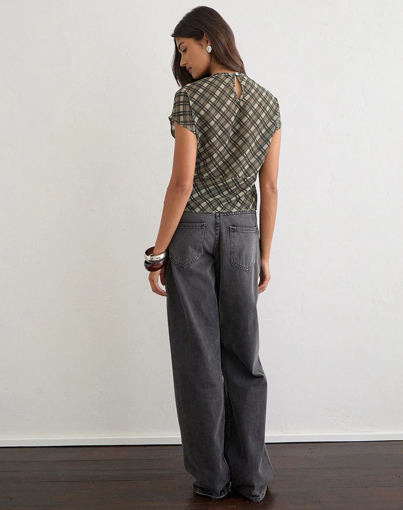 Haut Zayla en mousseline à carreaux vintage, couleur olive