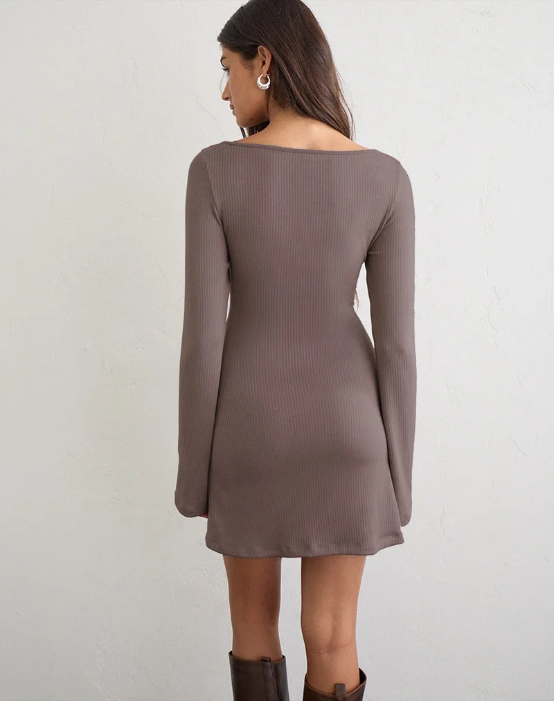 Mini-robe Sukha en maille côtelée épaisse « Coffee Quartz »