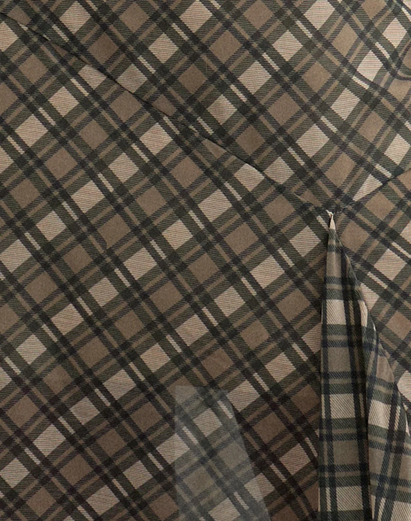 Jupe longue Selenia en mousseline à carreaux vintage, couleur olive